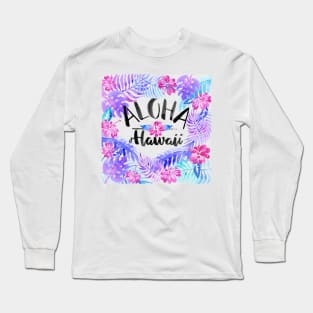 Aloha Hawaii Tropical Fern Watercolor Long Sleeve T-Shirt